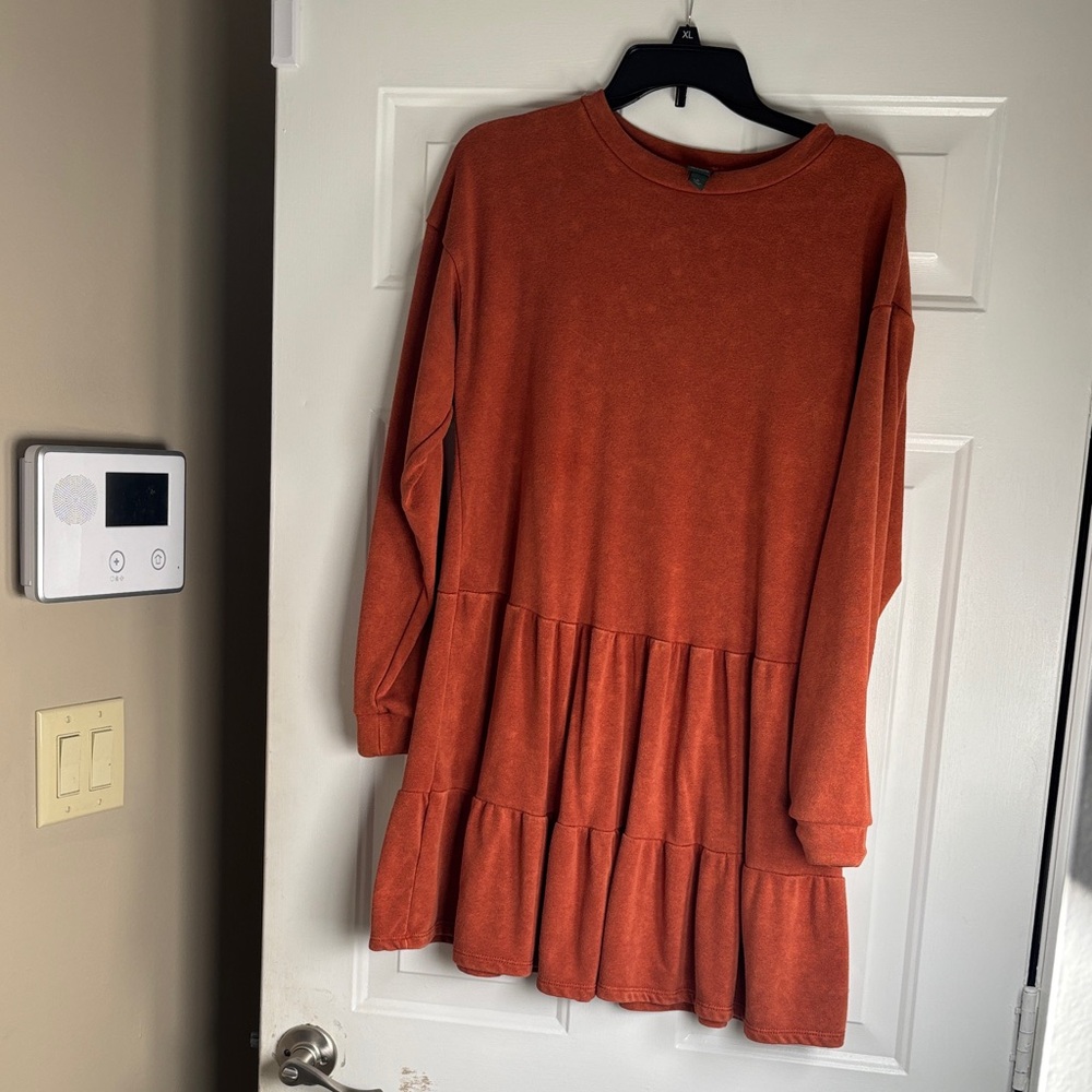 wild fable Burnt Orange Tiered Long Sleeve Dress